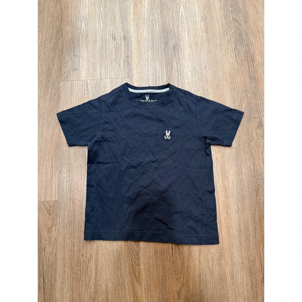 Psycho Bunny Kids Navy Blue Cotton Bunny Skull Logo T-Shirt‎ Size XS 5/6